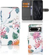 Telefoonhoesje Google Pixel 8 Pro Wallet Bookcase Bird Flowers