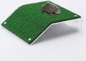 Tortoise basking platform, realistic green lawn climbing ladder for small reptiles, L20 x W21 cm