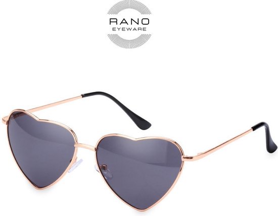 RANO - Hartjes zonnebril - Metalen Frame - Zwart - festival bril / hippie bril / techno bril / Rave bril / hart bril / bril hartvorm / hartenbril / hartjes bril / carnaval bril / accessoires / feest bril / gekke bril / verkleed bril