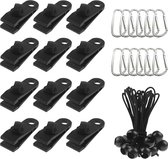 Awning Clamp, 12 Pieces Tarpaulin Clips with Carabiner, Heavy Duty Tarpaulin Clips, Awning Accessories, Tent Clamps, Tarp Clips Set, Tarp Clips Metal, Tarpaulin Clips with Tensioner