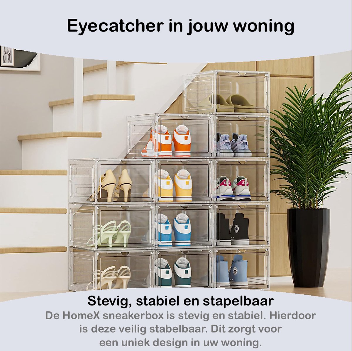 WOLTU Schoenendozen, stapelbaar, set van 6, schoenendoos met magnetische deur, schoenenkast, transparante schoenopbergdoos, voor schoenen tot maat 46, sneakers met hoge hakken, van kunststof SRX25tp