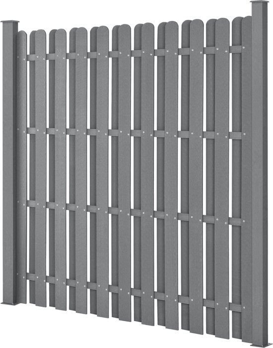 Panneau de clôture WPC 11 planches avec poteaux 185x932 cm gris