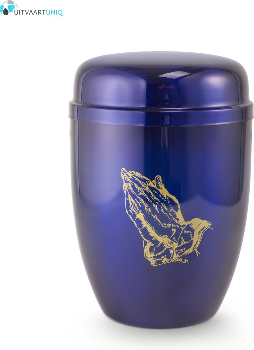 urn in gebed blauw - staal
