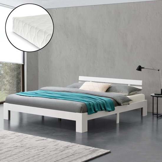 Houten Bed Gerolt - Grenen - Met Matras - 180x200 cm - Wit - Slijtvast -  Made in the EU | bol.com
