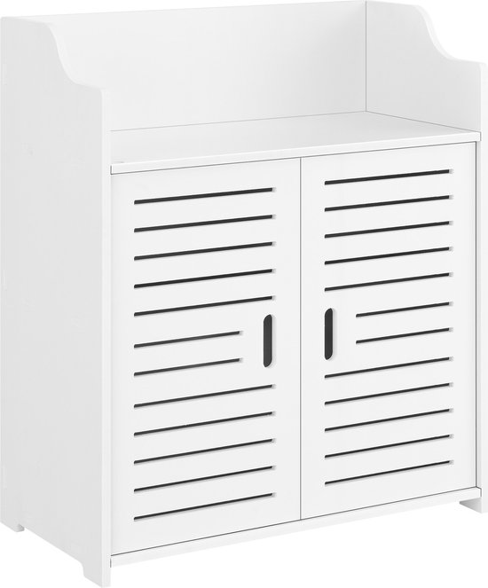 VASAGLE badkamerkast, badkamerkast, hoge kast, open vak, glazen deur, smal, badkamermeubel, badkamermeubel met poten, in hoogte verstelbare planken, ruimtebesparend, wolkenwit BBK163W01