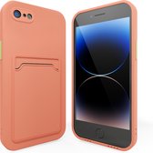 Coque arrière avec porte-cartes - Convient pour iPhone SE 2022 / SE 2020 / 8 / 7 Coque - Coque antichoc porte-cartes - Emplacement pour cartes - Coque en Siliconen rose