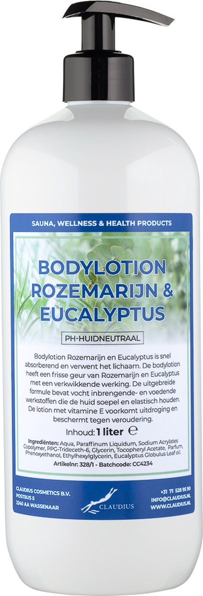 Bodylotion Rozemarijn & Eucalyptus 1 Liter - met gratis pomp