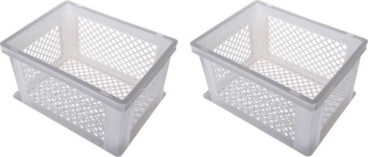 6x stuks witte kunststof fietskratten/opbergkratten 40 x 30 x 22 cm - Kratjes/manden/organiseren