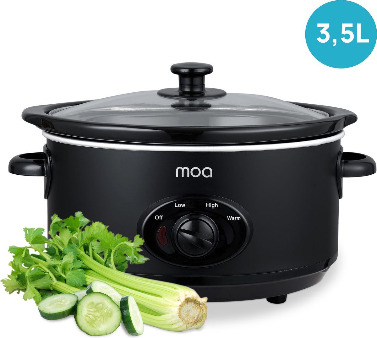 MOA Slowcooker - 3,5 liter - Keramische Binnenpan - Zwart - SC35B - MOA