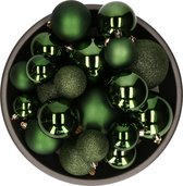 Decoris kerstballen - 26x st - dark green - kunststof - mix 6, 8 en 10 cm