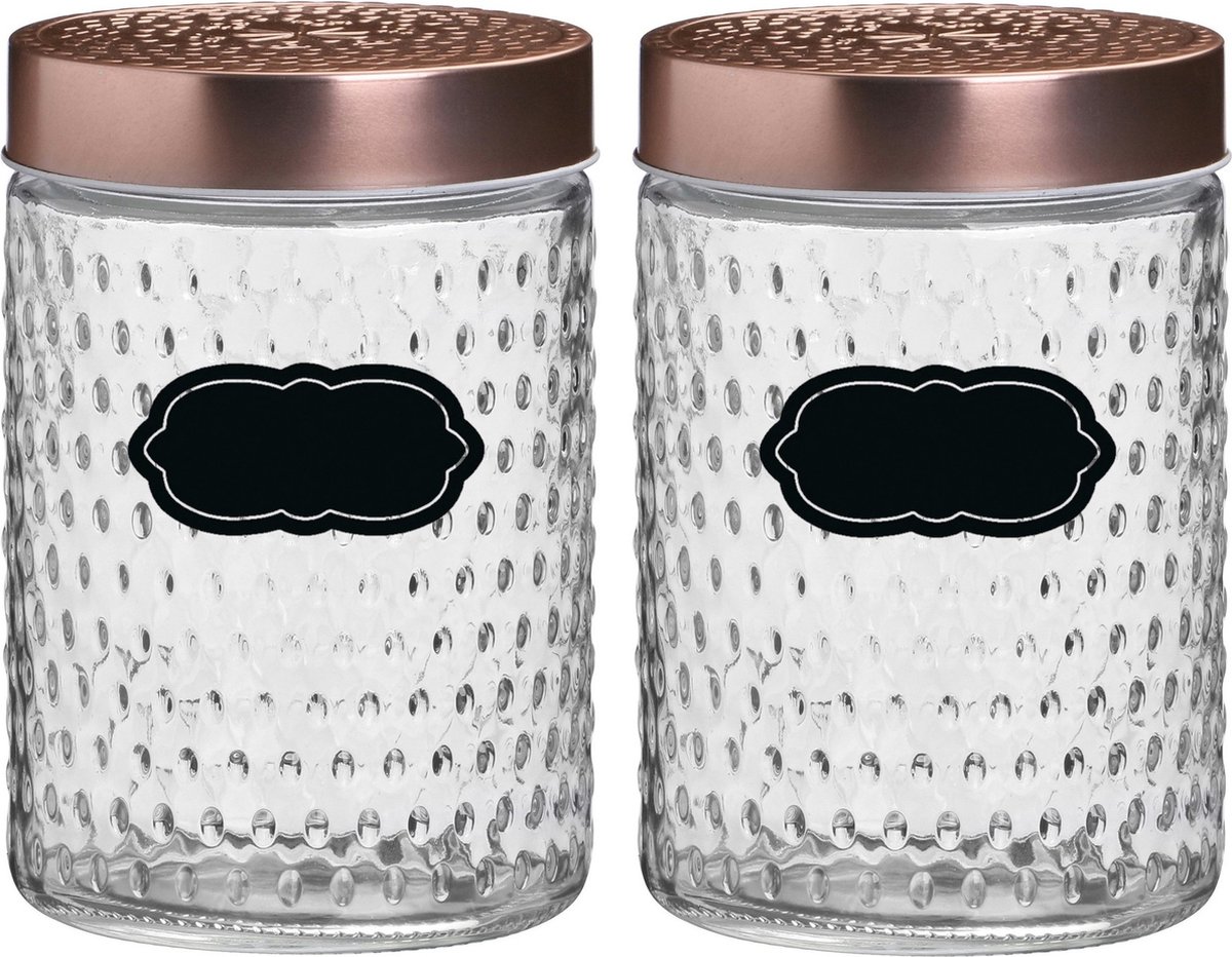 Voorraadpot/bewaarpot Blair - 4x - 1L - glas - koperen deksel - incl. etiketten