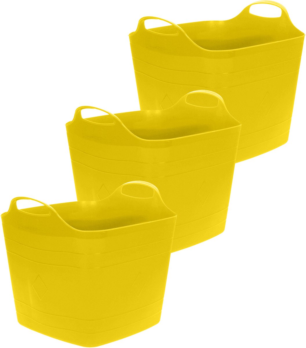 Goedkoopste Excellent Houseware Flexibele emmer - 3x - geel - 15 liter - kunststof - vierkant - 30 x 29 cm