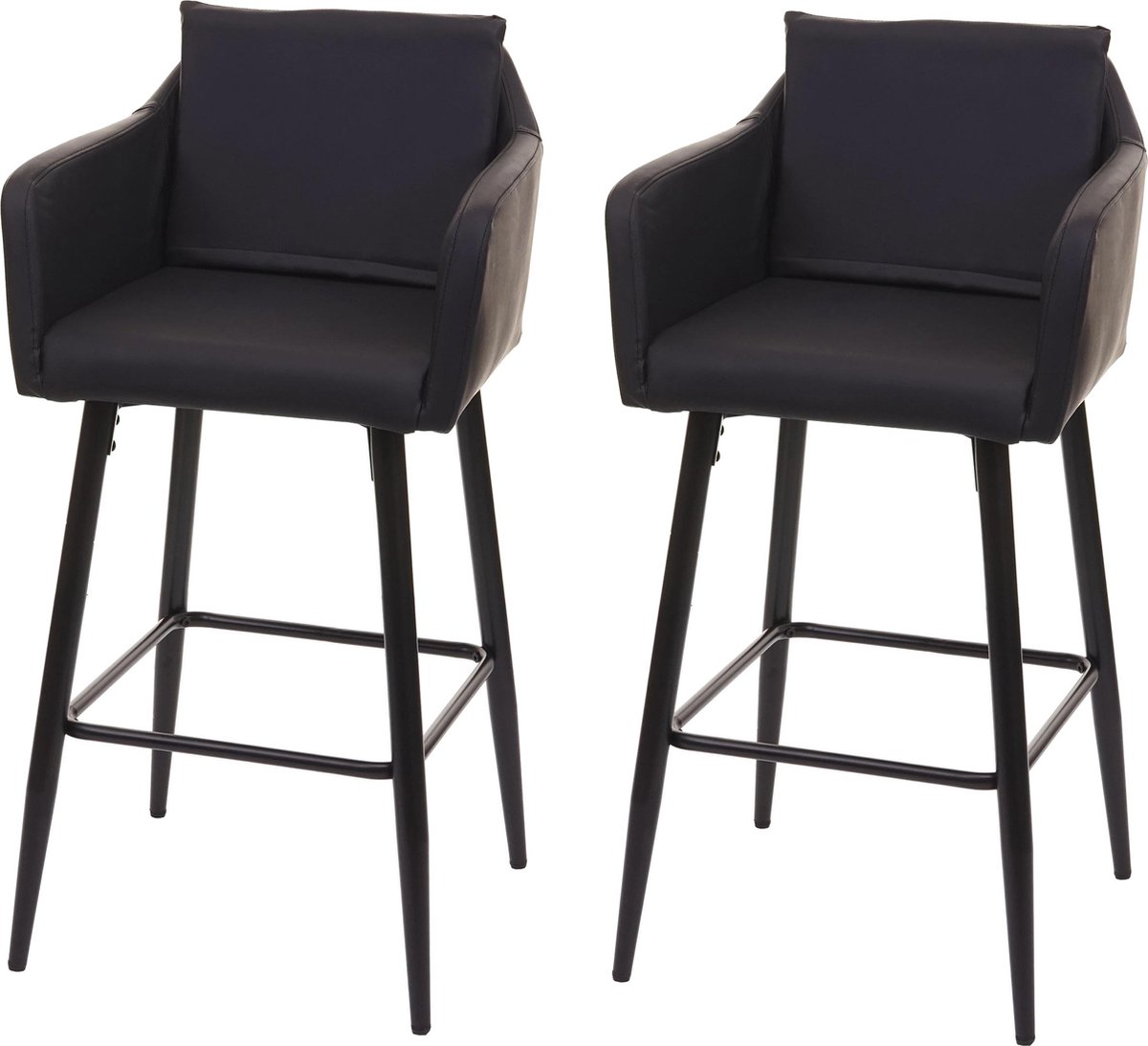 MCW Set van 2 barkrukken MCW-H93, barkruk, tegenkruk, metalen voetensteun ~ kunstleer zwart