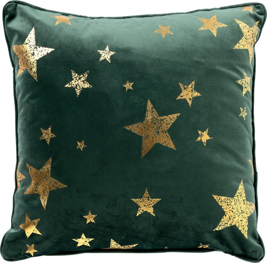 STARS - Housse de coussin 45x45 cm - Vert - Décoration de Noël - velours