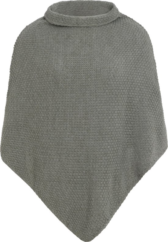 Poncho tricoté Knit Factory Coco - Avec col rond - Vert urbain - Taille unique - Avec épingle décorative