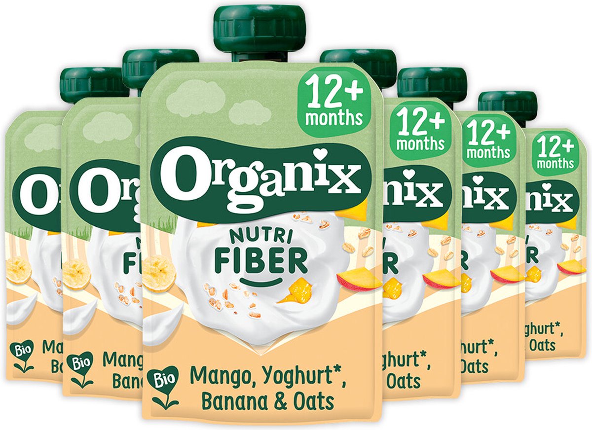 Goedkoopste 6x Organix Knijpfruit Nutri Fiber Mango Yoghurt Banaan 12 m 100 gr
