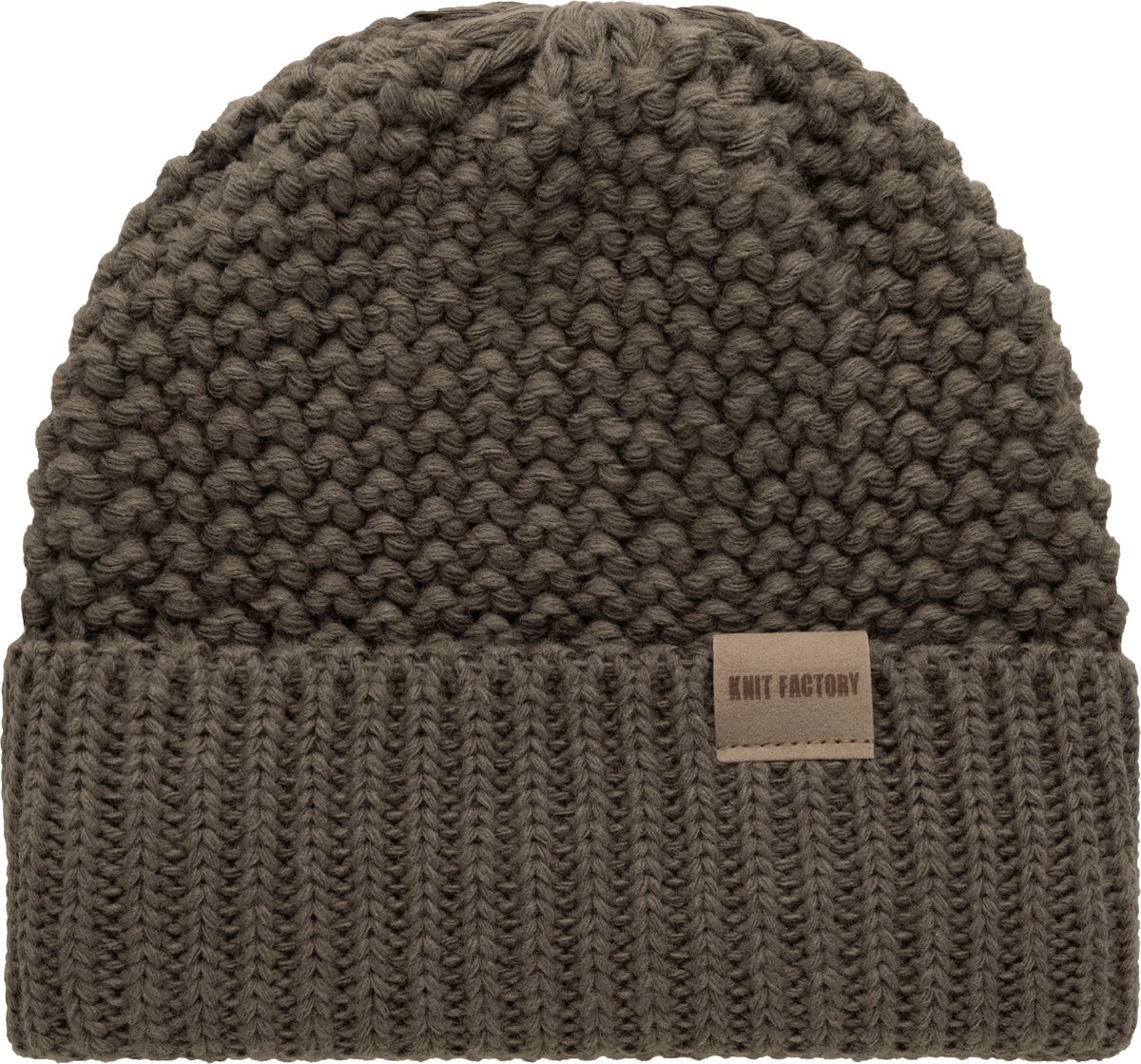 Knit Factory Carry Gebreide Muts Heren & Dames - Beanie hat - Cappuccino - Grofgebreid - Warme bruin Wintermuts - Unisex - One Size