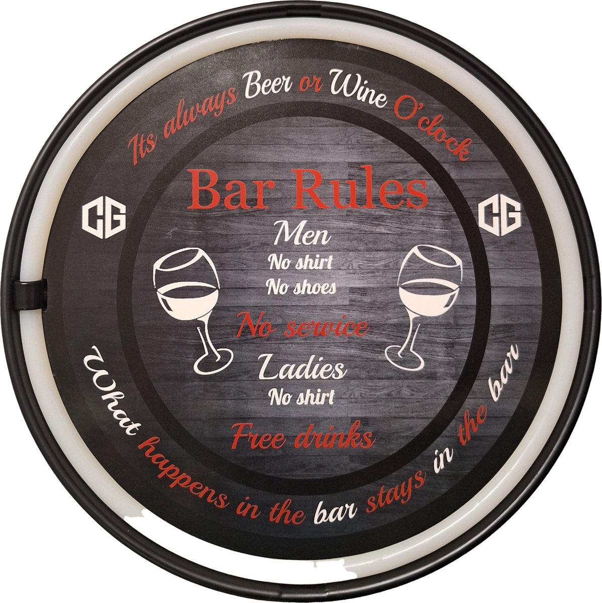Wandbord - Neon Rood - Bar rules - Verlichting - Neon verlichting - Wandborden - Neon lamp - Neon sign - Neon light - Decoratie - Mancave - 30 cm - Wanddecoratie - Mancave decoratie - Cave & Garden