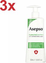 Asepso - Hygienic Fresh - Antibacteriële Handzeep/Zeeppomp - 3x 250ml - Voordeelverpakking