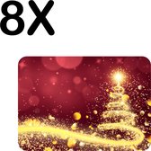 BWK Flexibele Placemat - Kerstboom van Slingers op Rode Achtergrond - Set van 8 Placemats - 40x30 cm - PVC Doek - Afneembaar