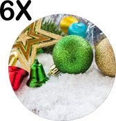 BWK Stevige Ronde Placemat - Kerstballen in de Sneew - Kerstsfeer - Set van 6 Placemats - 40x40 cm - 1 mm dik Polystyreen - Afneembaar