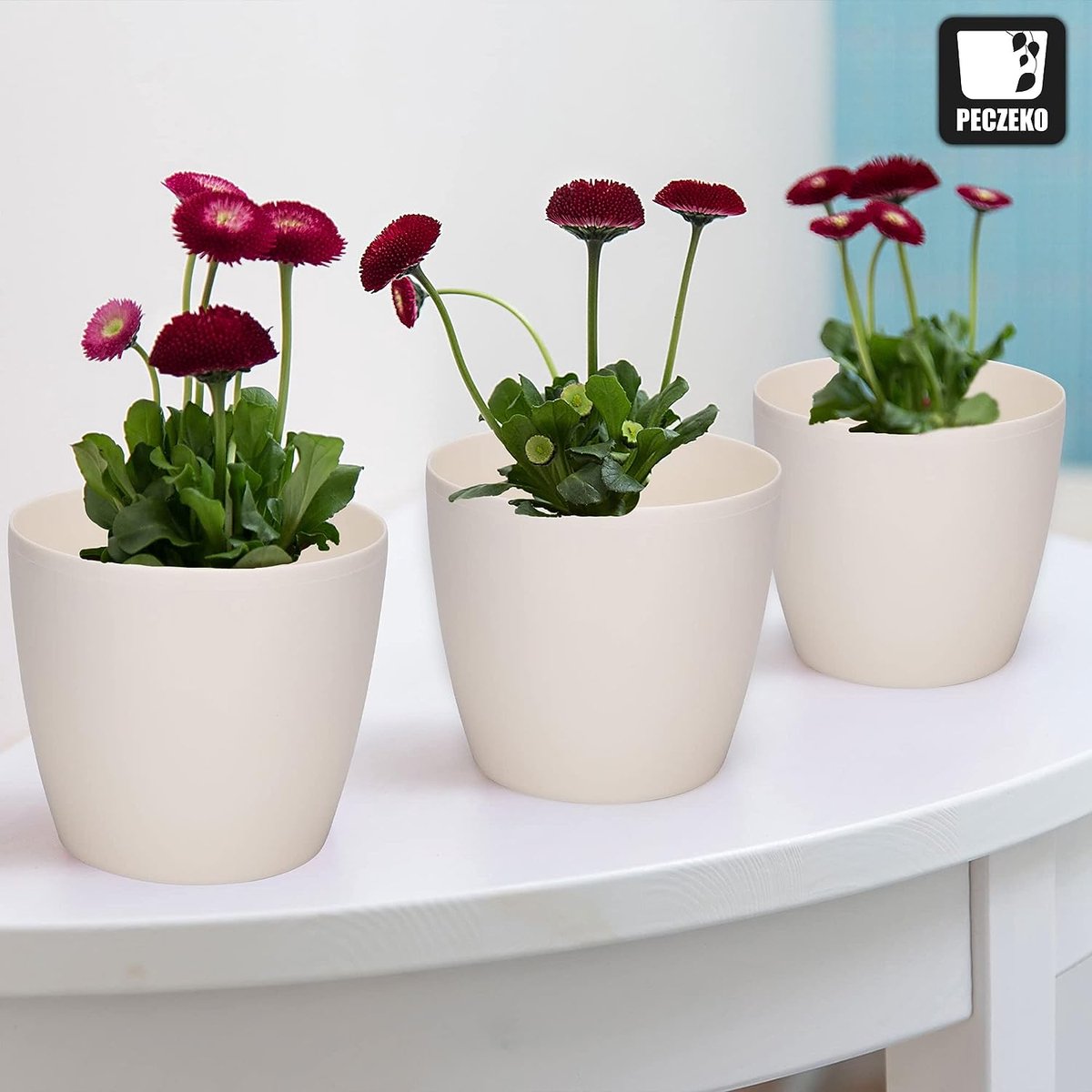 PECZEKO Bloempot, plantenpot, overpot, kunststof, decoratief, groot, set van 2 stuks, kruidenpot, zwart, doorsnede 12 cm