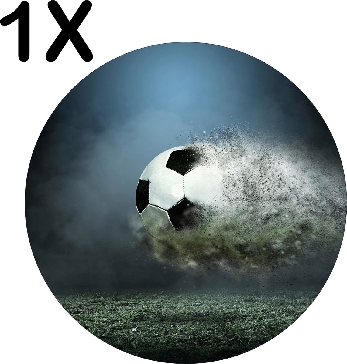 BWK Flexibele Ronde Placemat - Ontploffende Voetbal boven het Gras - Set van 1 Placemats - 50x50 cm - PVC Doek - Afneembaar