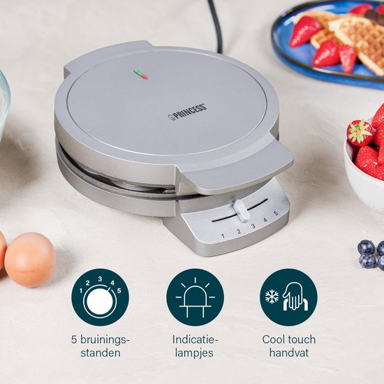 Princess 132380 Wafelijzer - 5 hartvormige wafels - 1200W - Regelbare thermostaat - 5 standen - Anti aanbaklaag - PFAS-vrij - Zilver - Gaufrier van Princess — afbeelding 2