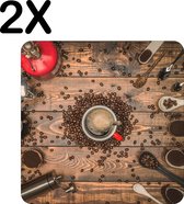 BWK Stevige Placemat - Koffie molens en Schepjes - Set van 2 Placemats - 50x50 cm - 1 mm dik Polystyreen - Afneembaar