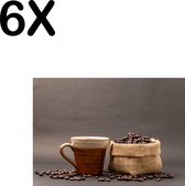 BWK Textiele Placemat - Koffie met Koffiebonen Zakje - Set van 6 Placemats - 35x25 cm - Polyester Stof - Afneembaar