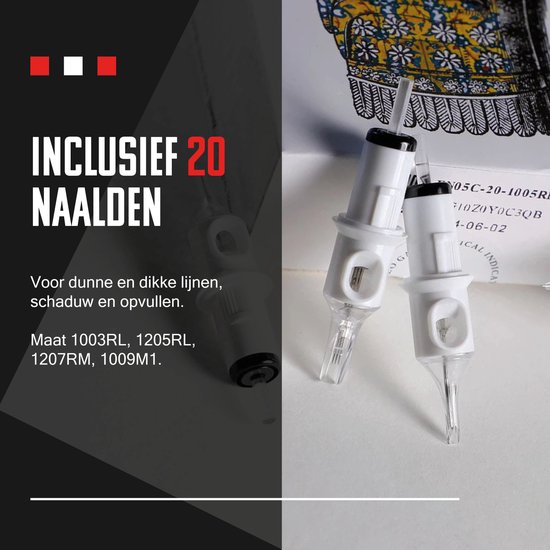 Tattoo Machine Set Draadloos voor Beginners Incl. Inkt en Naalden - Tattoo machine - Pen - Tattoo inkt - Complete Beginners Set met oefenhuid - Tattoo Machines - Tattoo Pen - Cartridges - Naalden - Inkt - Tattoo Kit