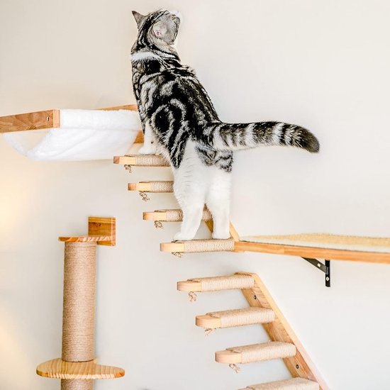 PawHut Klimwand voor katten, 2 ligplekken, 1 kattengrot, afneembare