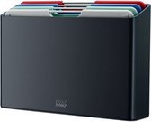 Joseph Joseph Folio™ Snijplankenset 4-delig – Medium – Donkergrijs – Kleurgecodeerd – Met Opbergstand – RVS Handgrepen