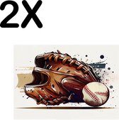 BWK Textiele Placemat - Getekende Honkbal met Handschoen - Set van 2 Placemats - 40x30 cm - Polyester Stof - Afneembaar