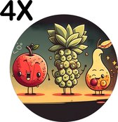 BWK Flexibele Ronde Placemat - Getekend Vrolijk Fruit - Set van 4 Placemats - 40x40 cm - PVC Doek - Afneembaar