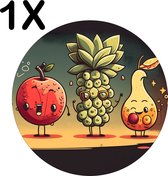 BWK Luxe Ronde Placemat - Getekend Vrolijk Fruit - Set van 1 Placemats - 40x40 cm - 2 mm dik Vinyl - Anti Slip - Afneembaar