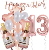 13 Jaar Verjaardag Cijferballon 13 - Feestpakket Snoes Ballonnen Pop The Bottles - Rose White Versiering