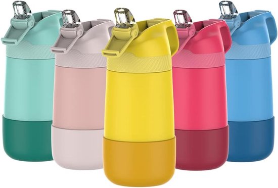 Gourde pour enfants en acier inoxydable avec paille anti-fuite 350 ml sans  BPA flacon