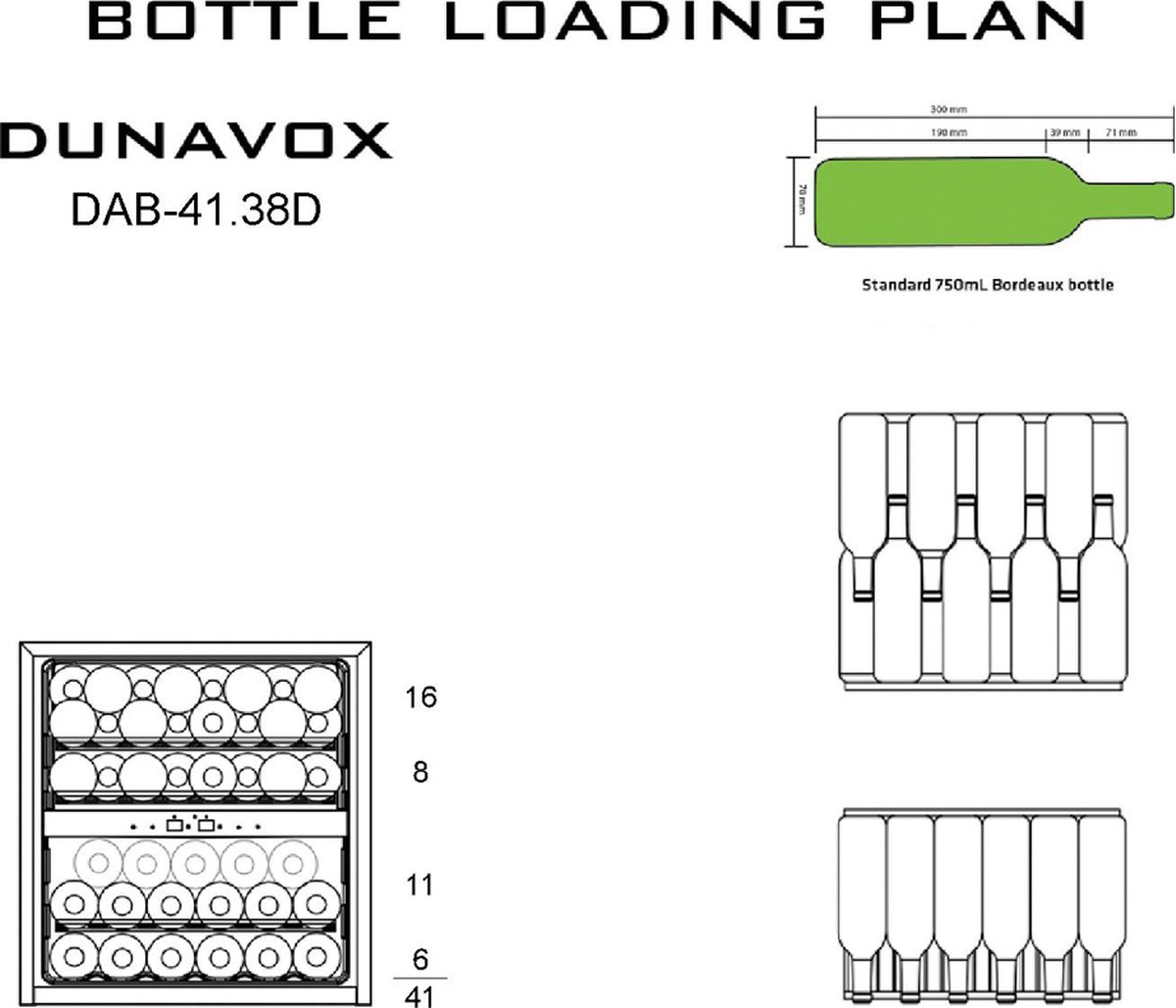 Dunavox Inbouwwijnkoelkast 2 Zones voor 41 Flessen RVS 60 cm - afbeelding 3