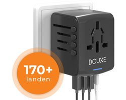 Douxe Reisstekker - Reisstekker 170+ landen - Wereldstekker Adapter - Travel Adapter - Snel Opladen - Zwart