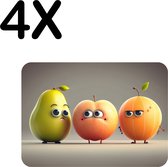 BWK Flexibele Placemat - Lopend Fruit met Ogen - Set van 4 Placemats - 40x30 cm - PVC Doek - Afneembaar