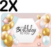 BWK Luxe Placemat - Happy Birthday - Verjaardag Sfeer met Ballonnen - Set van 2 Placemats - 45x30 cm - 2 mm dik Vinyl - Anti Slip - Afneembaar