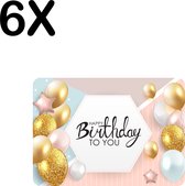 BWK Stevige Placemat - Happy Birthday - Verjaardag Sfeer met Ballonnen - Set van 6 Placemats - 35x25 cm - 1 mm dik Polystyreen - Afneembaar