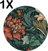 BWK Luxe Ronde Placemat - Gekleurde Bloemen Patroon - Getekend - Set van 1 Placemats - 40x40 cm - 2 mm dik Vinyl - Anti Slip - Afneembaar