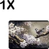 BWK Luxe Placemat - Chinese Kunst met Vogel en Kersenboom - Set van 1 Placemats - 35x25 cm - 2 mm dik Vinyl - Anti Slip - Afneembaar