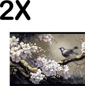 BWK Textiele Placemat - Chinese Kunst met Vogel en Kersenboom - Set van 2 Placemats - 40x30 cm - Polyester Stof - Afneembaar