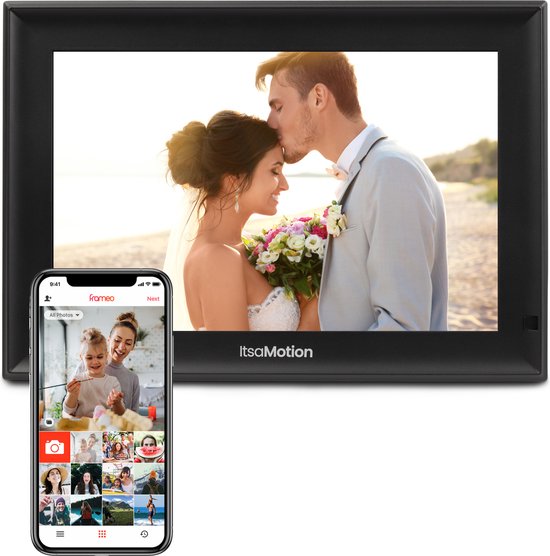 Digitale Fotolijst 10.1 inch met WiFi en Frameo App - Fotokader - IPS Touchscreen - Micro SD - HD+ - 16GB - Zwart - ITM DF333