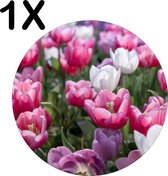 BWK Luxe Ronde Placemat - Roze met Witte Tulpen - Set van 1 Placemats - 40x40 cm - 2 mm dik Vinyl - Anti Slip - Afneembaar