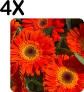 BWK Stevige Placemat - Rode Kleurrijke Bloemen in de Natuur - Set van 4 Placemats - 40x40 cm - 1 mm dik Polystyreen - Afneembaar