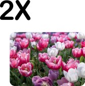 BWK Luxe Placemat - Roze met Witte Tulpen - Set van 2 Placemats - 40x30 cm - 2 mm dik Vinyl - Anti Slip - Afneembaar